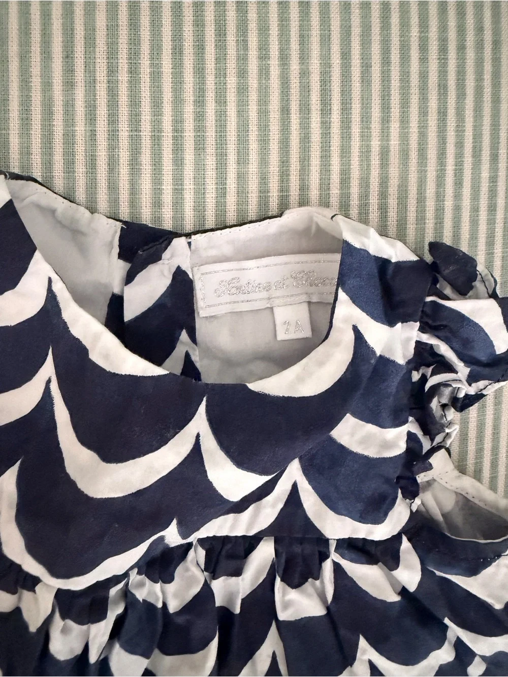 Tartine et Chocolat Navy and White Scallop-Print Ruffle Top - 2T
